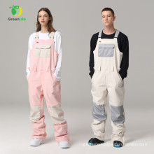 2021 Fashion Contrast Waterproof 10000mm Couple Hiking Suspender Snowboard Trousers Men Skiing Pants